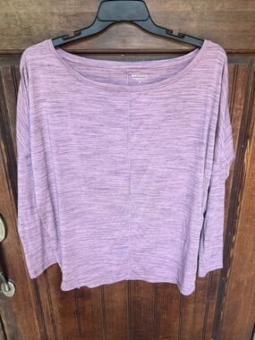 Athleta Mauve Heathered Essence Flow Long Sleeve Boatneck Workout Top, size M